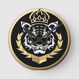 Relógio Redondo Emblema da Crista do Tigre Dourado