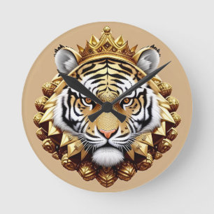 Relógio Redondo Emblema Dourado da Crista do Tigre