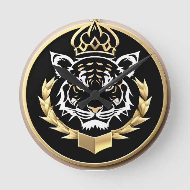 Relógio Redondo Emblema Dourado da Crista do Tigre (Frente)