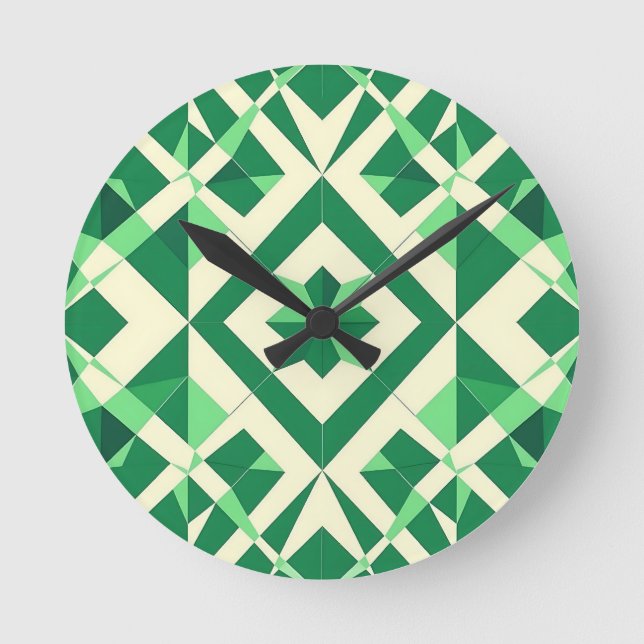 Relógio Redondo Emerald Green Geometric Star Pattern (Frente)