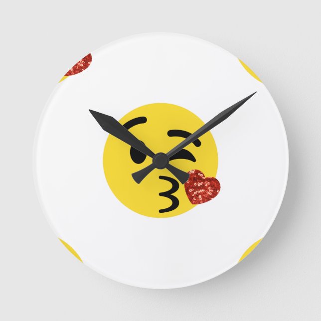 Relógio Redondo emoji de beijo brilhante (Frente)