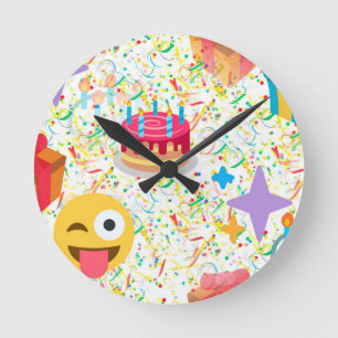 Relógio Redondo emoji de feliz aniversário