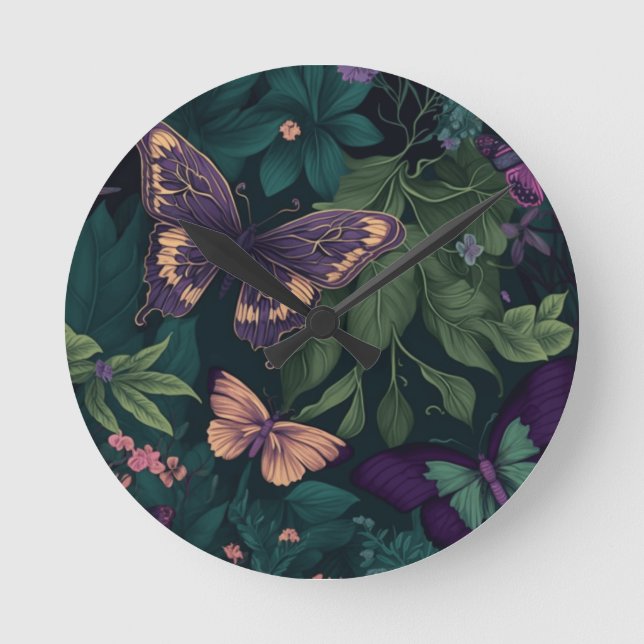 Relógio Redondo Enchanted Forest Butterflies Botanical Clock (Frente)