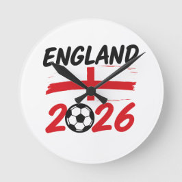 Relógio Redondo England 2026 Soccer Fan Design, Cross and Football