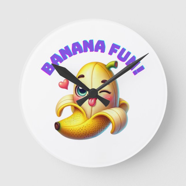 Relógio Redondo Engraçado Design de Winking Banana para diversão e (Frente)