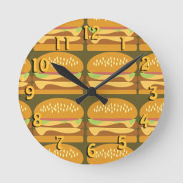 Relógio Redondo Então, Yummy Cheeseburger Time Fun Burger Patterno