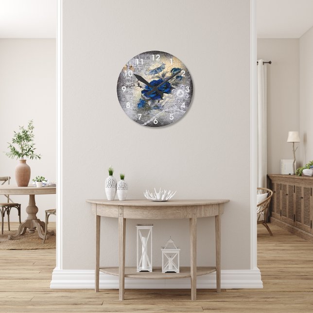 Relógio Redondo Ephemera Rosa Azul Escuro Vitoriano (Criador carregado)