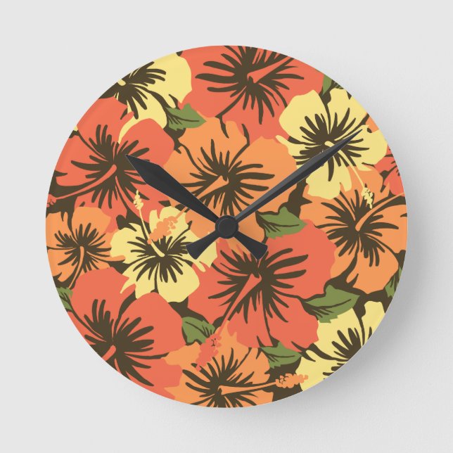 Relógio Redondo Epic Hibiscus Hawaiian Wall Clocks (Frente)
