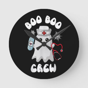 Relógio Redondo Equipe Boo Boo Enfermeira Fofa Fantasma Halloween