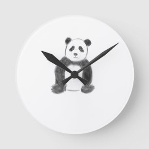 Relógio Redondo Esboço preto e branco do panda