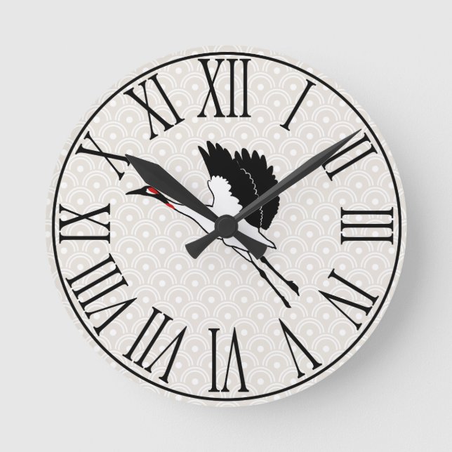 Relógio Redondo Escalas japonesas de guindaste e taupe (Frente)