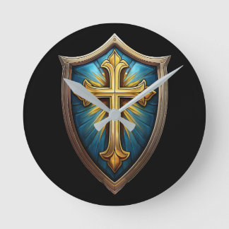 Relógio Redondo Escudo de Fé Cristão Crente