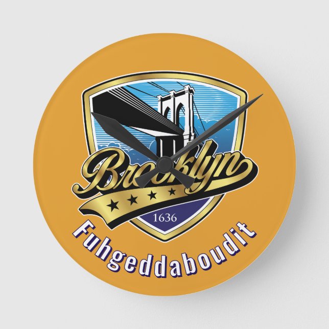 Relógio Redondo Escudo do Brooklyn e desenho do Swoosh (Frente)