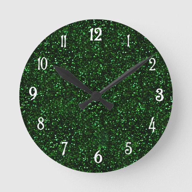 Relógio Redondo Escuro Emerald Green Glitter (Frente)