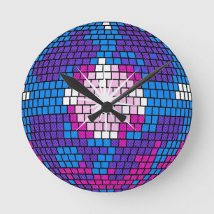 Relógio Redondo Esfera de Discoteca Geométrica Espelhada Arte Pop