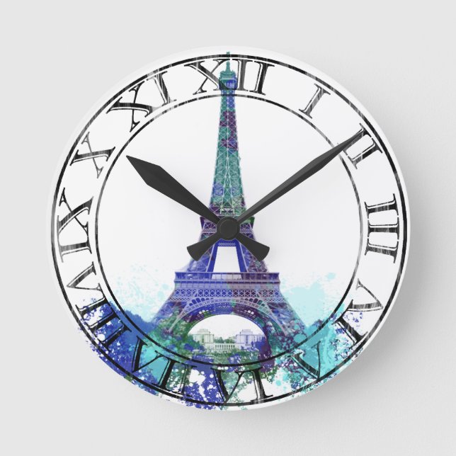 Relógio Redondo Espalho de cor Eiffel em turnê (Frente)