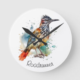 Relógio Redondo Espírito do Deserto, Roadrunner em Aquarela, perso
