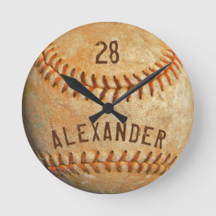 Relógio Redondo Esportes Brancos de Basebol Personalizados