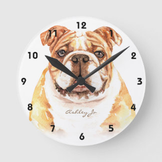 Relógio Redondo Esquadrão de Bulldog Personalizado em Inglês ou