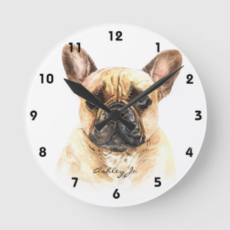 Relógio Redondo Esquadrão Francês de Bulldog Personalizado ou