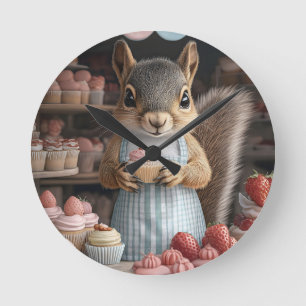 Relógio Redondo Esquilo Baking com Cupcake