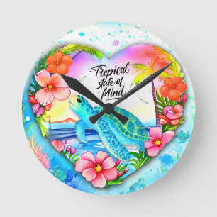 Relógio Redondo Estado de espírito tropical da tartaruga marinha