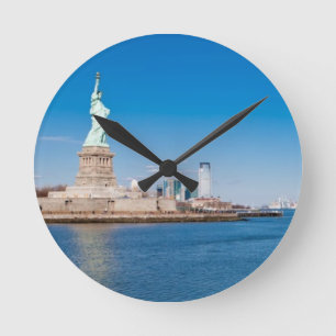 Relógio Redondo Estátua da liberdade, Rio Hudson e Manhattan