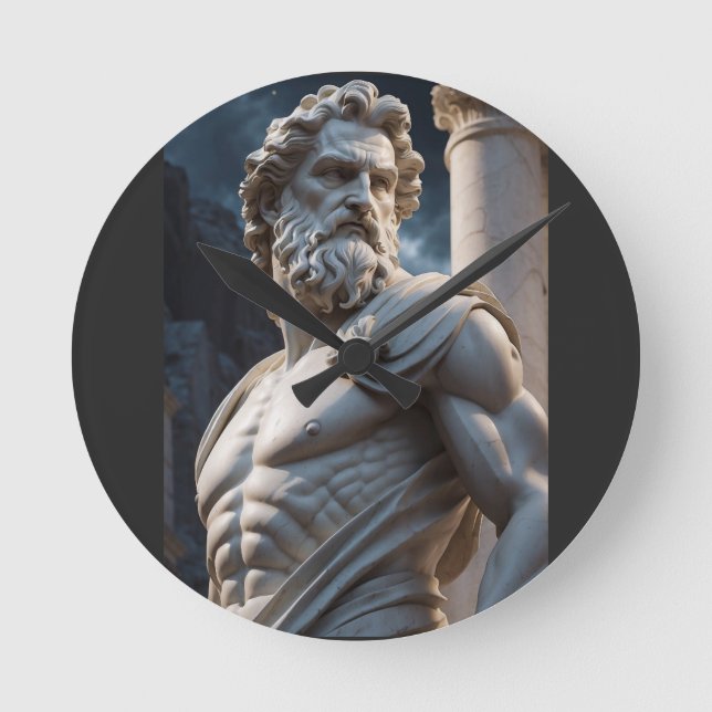 Relógio Redondo Estátua do Deus Grego Zeus  (Frente)