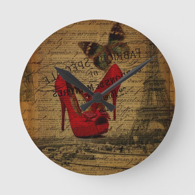 Relógio Redondo Estiletes do vermelho do fashionista da torre (Frente)