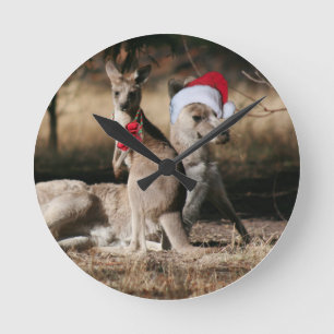 Relógio Redondo Estilo australiano de Kangaroos natalinos