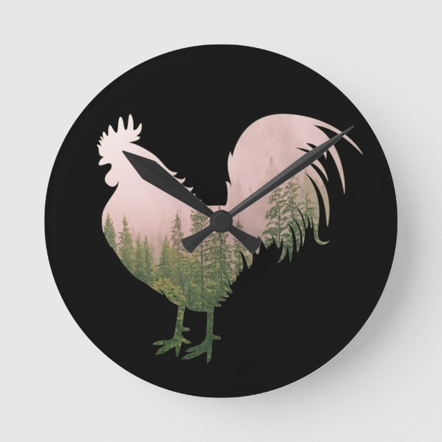 RELÓGIO REDONDO ESTILO DA FLORESTA DE FRANGO NATURAL ROOSTER (Frente)