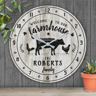 Relógio Redondo Estilo de fazenda Russo Barn Wood Cow Nome Persona