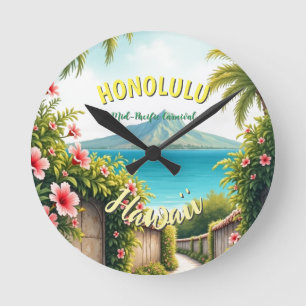 Relógio Redondo Estilo Vintage Viagem Honolulu Médio Havaiano - Pa