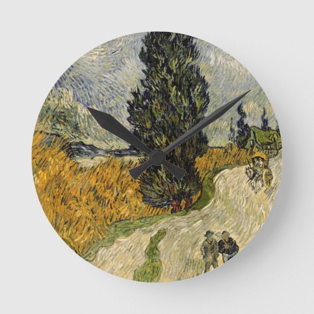 Relógio Redondo Estrada com ciprestes, 1890 de Vincent van Gogh | (Frente)