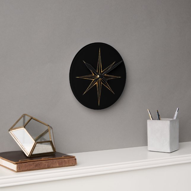 Relógio Redondo Estrela abstrata dourada em linha artística (Escritório)