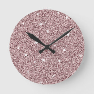 Relógio Redondo Estrela Brilhante Rosa Claro Padrão Glitter Fofo F