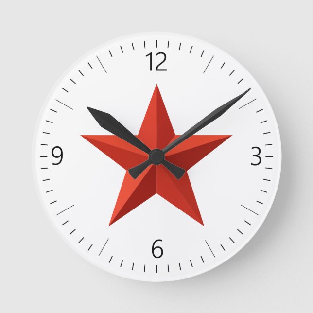 Relógio Redondo Estrela vermelha de origami (Frente)