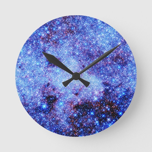 Relógio Redondo Estrelas de Faísca Azul (Frente)