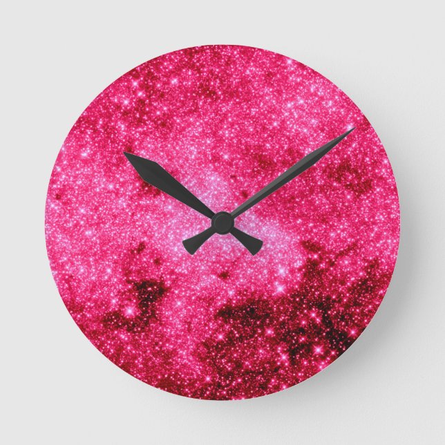 Relógio Redondo Estrelas Rosa Quentes (Frente)