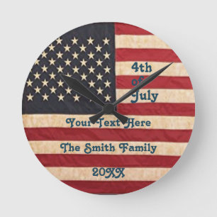 Relógio Redondo Estrelas Vintage e Stripes Atingidas Bandeira Amer