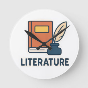 Relógio Redondo Etiqueta de Assunto de Literatura - Livro e Enquet
