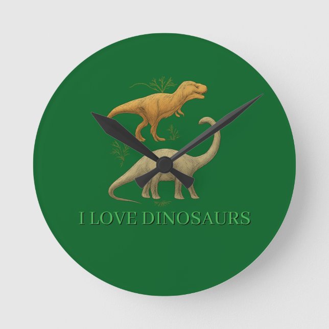 Relógio Redondo - Eu Amo Dinossauros (Frente)