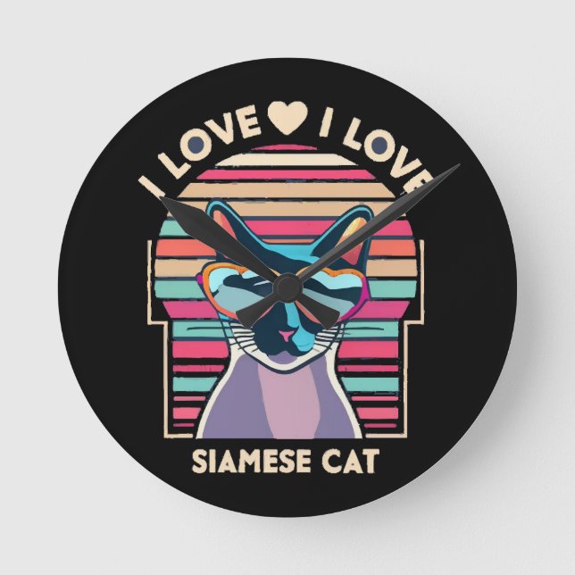 Relógio Redondo Eu amo gato siamês (Frente)