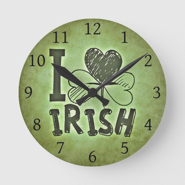Relógio Redondo Eu amo irlandês (Frente)