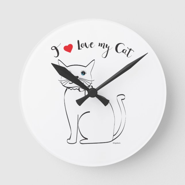 Relógio Redondo Eu amo meu gato, bonito, Legal (Frente)