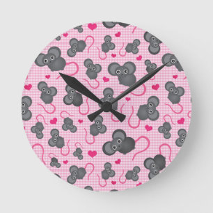 Relógio Redondo Eu amo meu teste padrão do rato no rosa