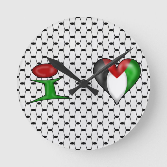 Relógio Redondo Eu amo Palestina I Heart Palestine (Frente)