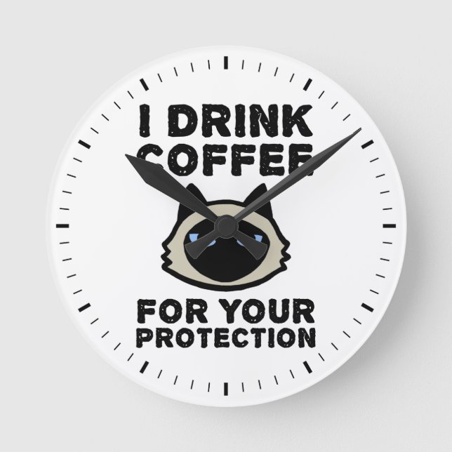Relógio Redondo Eu bebo café para seu gato siamês de proteção (Frente)