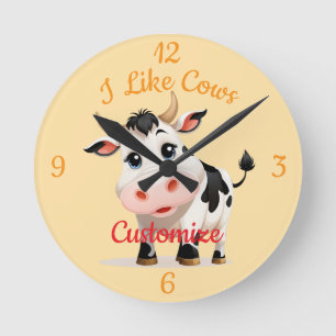 Relógio Redondo Eu Gosto De Vacas Arte Trovão_Cove