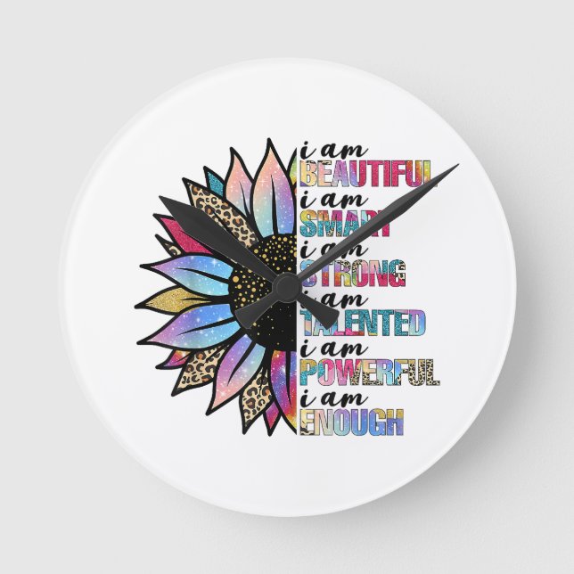 Relógio Redondo Eu sou bonita sou inteligente sou forte Leopard Su (Frente)
